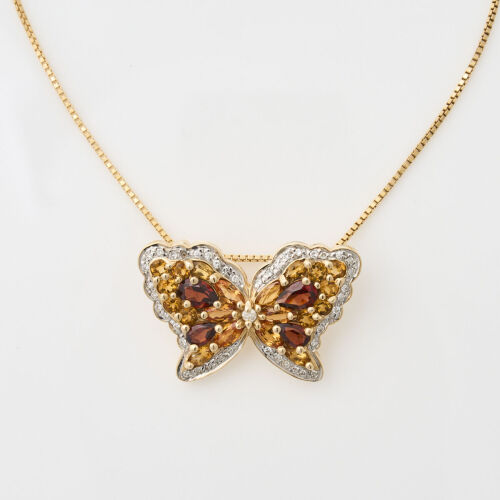 14ct Yellow Gold Diamond, Quartz, and Citrine Butterfly Necklace