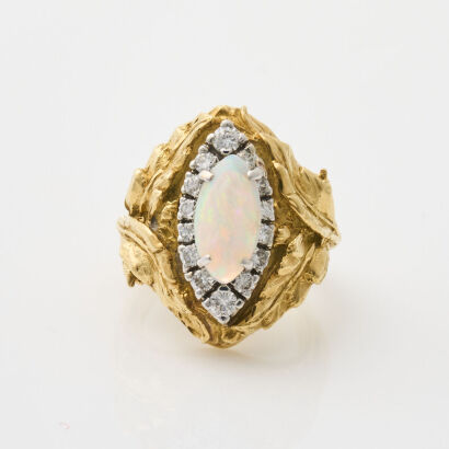 18ct Yellow Gold, .75ct Opal and Diamond Ring