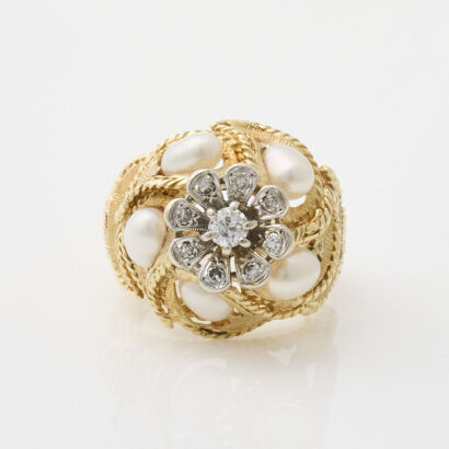 14ct Yellow/White Gold, .30ct Diamond and Pearl Ring