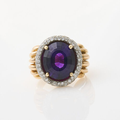 18ct Yellow Gold, 8.00ct Amethyst and Diamond Dress Ring