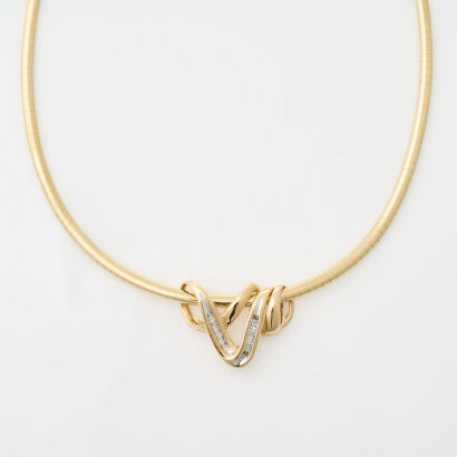 14ct Yellow Gold, Omega Necklace with .50ct Diamond Pendant Enhancement