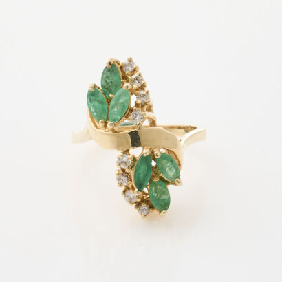 14ct Yellow Gold, .50ct Emerald and Diamond Dress Ring