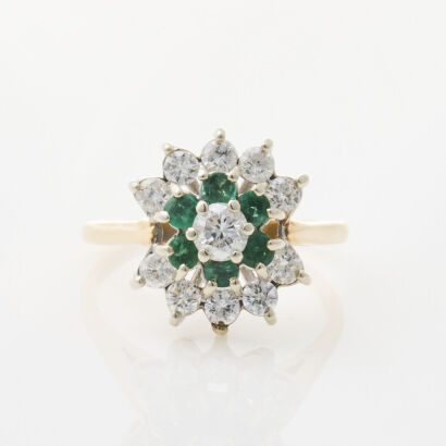 14ct Yellow Gold, .85ct Diamond and .85ct Emerald Ring