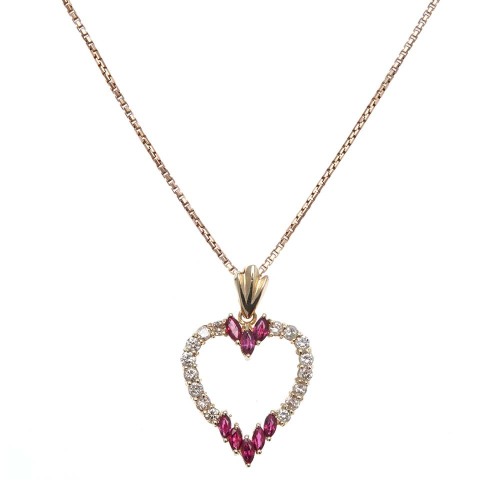 14ct Ruby and Diamond Heart Pendant