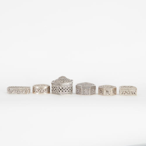 Six Omani Silver Spice Boxes