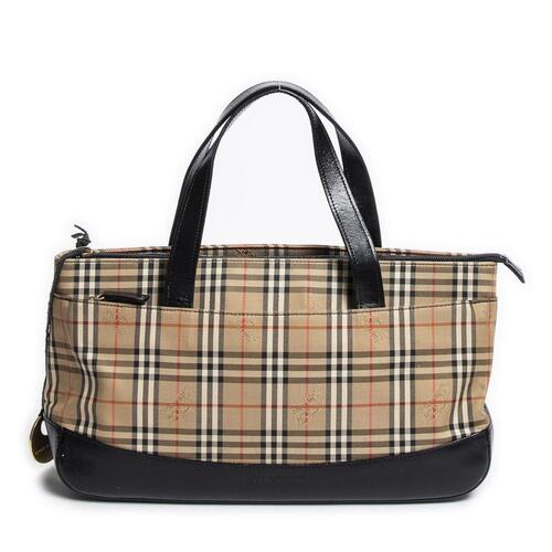 Burberry Checkered Canvas Zip Tote Bag