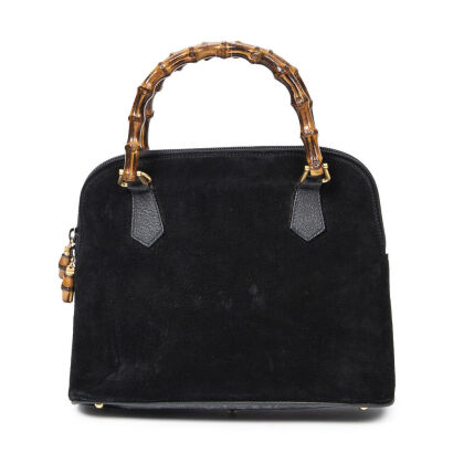 Gucci Suede Bamboo Top Handle&nbsp;Bag with Shoulder Strap