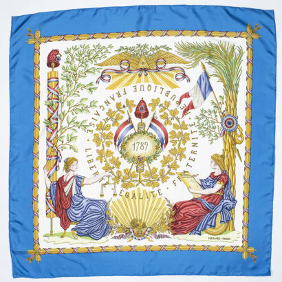 Herm&egrave;s, 100% Silk, 1789 Liberte Egalite Fraternite by Joachim Metz Scarf