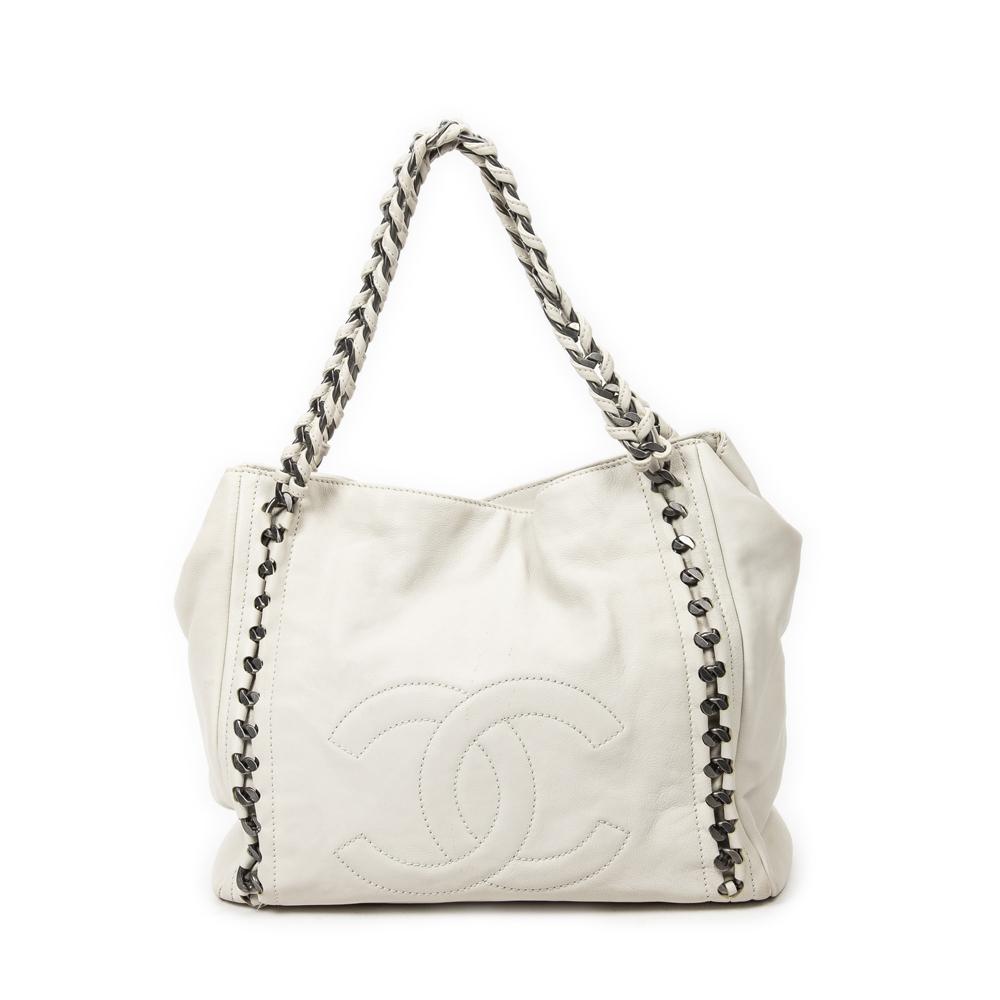 Chanel Black Leather Bowling Bag Luxury Ligne Double Chain Link