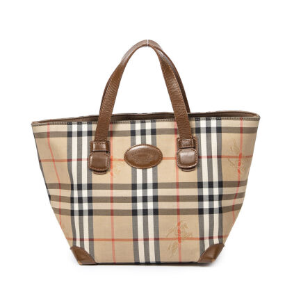 Burberry Checkered Canvas Small Tote Bag