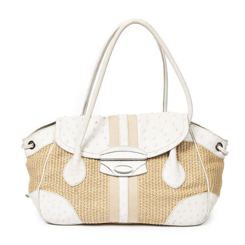 Prada Woven Raffia Canvas and Leather Bag