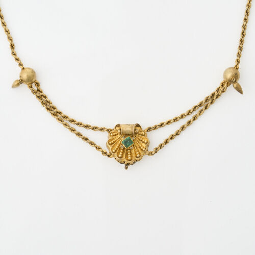 15ct Yellow Gold, Victorian Necklace with .25cts of Emerald and Diamonds