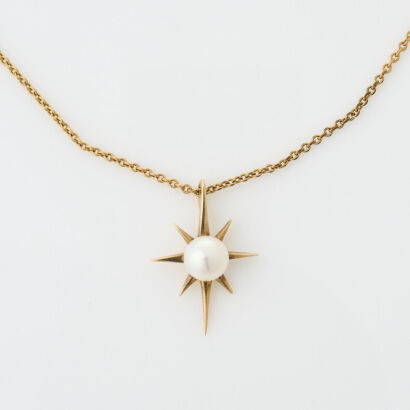 9ct Yellow Gold, 40cm Star Pearl Necklace
