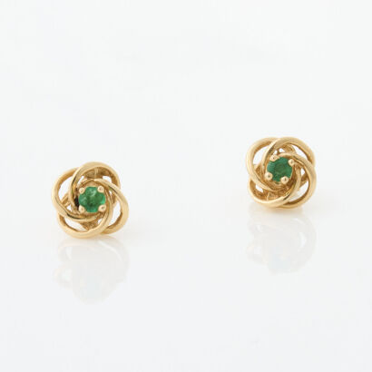 14ct Yellow Gold, Emerald Stud Earrings of .10cts Total