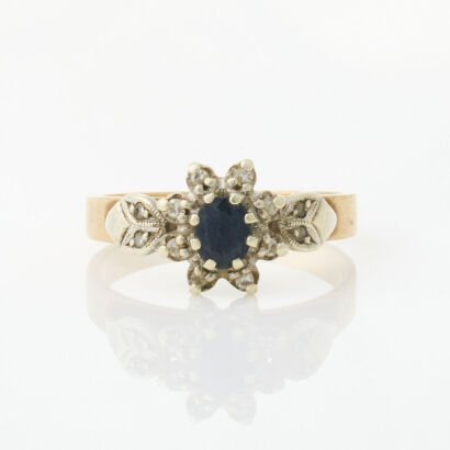 9ct Yellow Gold, Vintage, .25ct Sapphire and Diamond Ring
