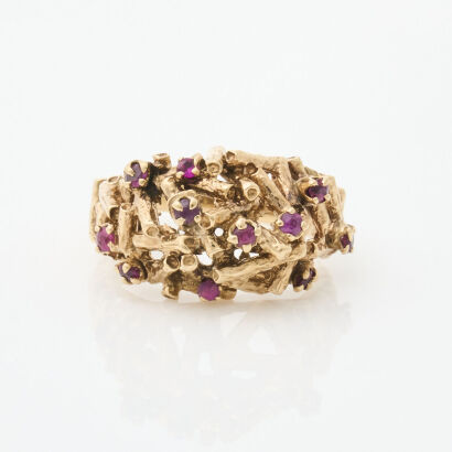 9ct Rose Gold, Retro Style, .25ct Ruby Dress Ring