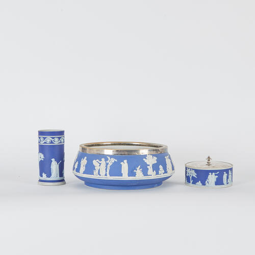 Three Wedgewood Cobalt Jasperware Pieces