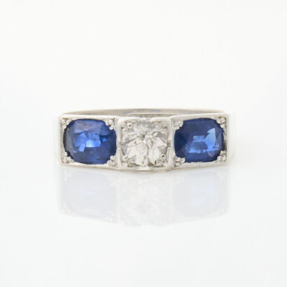 10ct White Gold and Platinum, .76ct Sapphire and Diamond Ring