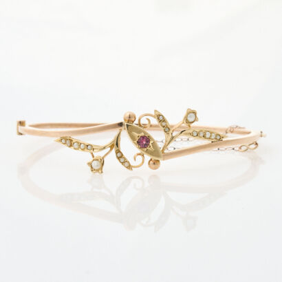9ct Rose Gold, Seed Pearl Vintage Bangle