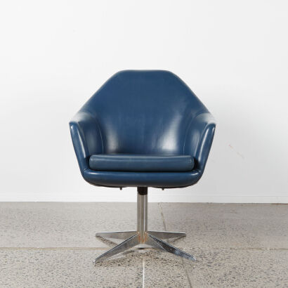 A Blue Vinyl Swivel Tub Chair C.1970s