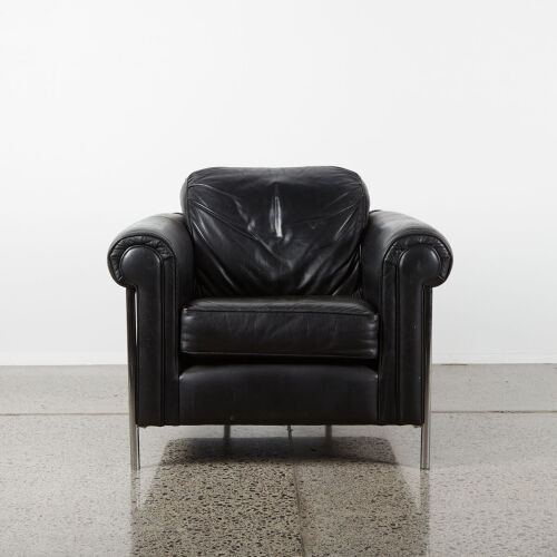 A Contemporary Chair in Black Leather with Chrome Frame