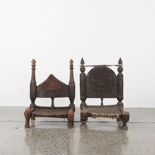 A Pair of 19th Century Northern Pakistani Traditional 'Swat Valley' Low Seat