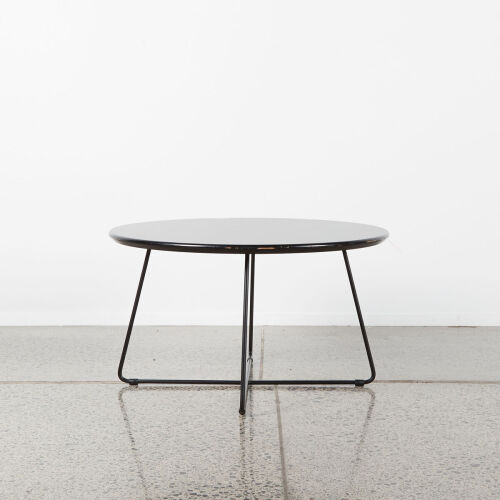 A Contemporary Round Coffee Table in Black with Metal Base