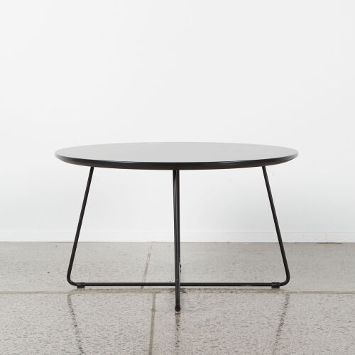 A Contemporary Round Coffee Table in Black with Metal Base