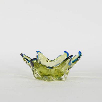 A Large Citrine And Blue Murano Art Glass Centrepiece Bowl C.1960