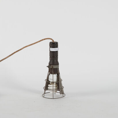 A Vintage Wire Caged Industrial Work Light