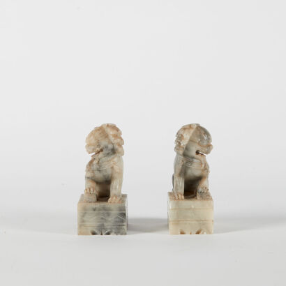 A Pair of Jade Foo Dog Bookends