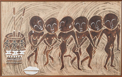 A Vintage Aboriginal Barkcloth Painting, Numbered 315.