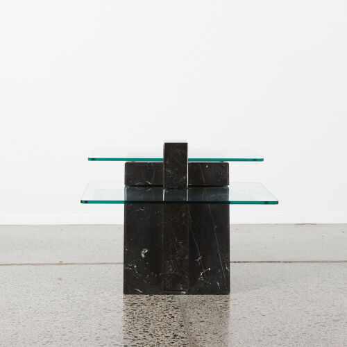 A Post Modern Black Marble And Glass Cantilever Coffee Table
