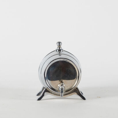 A Chrome Plate Art Deco Wine Barrel Decanter