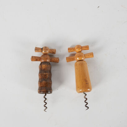 A Set Of Two French Vintage Boxwood Corkscrews