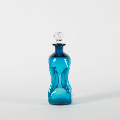 A Holmegaard Denmark Kluk Kluk Blue Glass Spirits Decanter