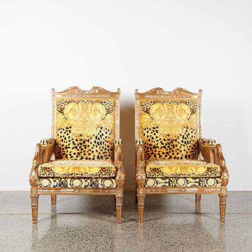 A Pair of Versace Swan Throne Chairs