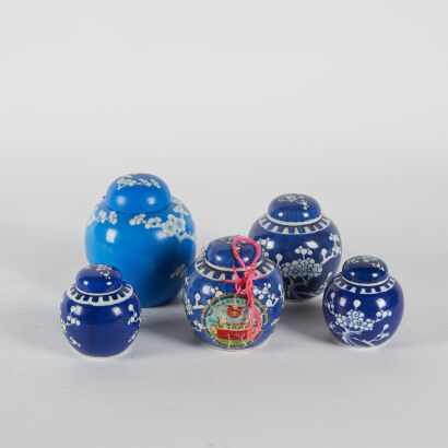 A Collection Of Five Blue White Chinese Ginger Jars