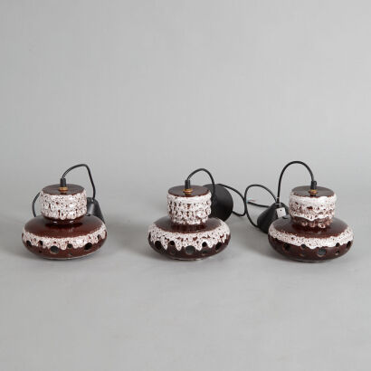 A Set of Three German 'Fat Lava' Ceramic Pendant Lights