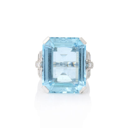 18ct White Gold/Platinum, 22.65ct Aquamarine and Diamond Ring