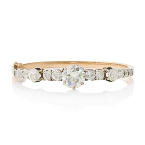 Handmade, 18ct Yellow Gold, Impressive Antique Diamond Bangle of 10.30cts Total