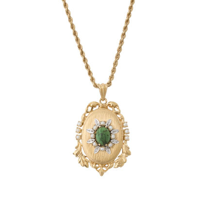 Vintage, 18ct Yellow Gold, 58cm Turquoise and Diamond Locket and Chain