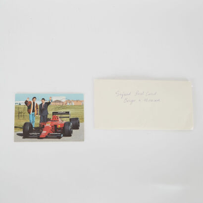 Ferrari Postcard Nigel Mansell and Gerhard Berger, Signed by Mansell