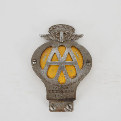 A c1950s AA New Zealand Membership car badge