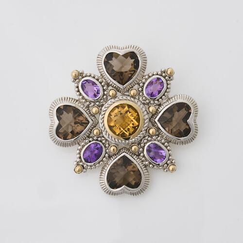 Judith Ripka, Sterling Silver/14ct Yellow Gold, Gemstone Pendant / Brooch