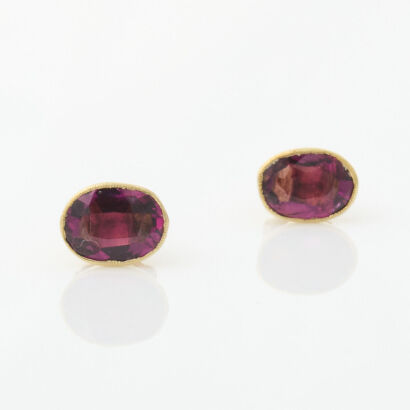 18ct Yellow Gold, 1.20ct Rhodolite Garnet Handmade Earrings