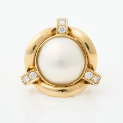 18ct Yellow Gold, Mabe Pearl and .54ct Diamond Ring