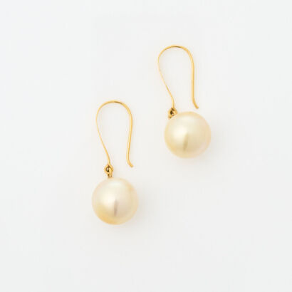 14ct Yellow Gold, Burmese South Sea Pearl Drop Earrings