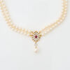 18ct Yellow Gold, 44cm Akoya Pearl, Ruby and Diamond Necklace