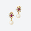 18ct Yellow Gold, Akoya Pearl, Ruby and Diamond Earrings